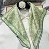 Green Women 100% Mulberry Silk Scarf For Hair Headscarf Spring Fall Elegant Floral Small Silk Square Neck Scarves Neckerchief