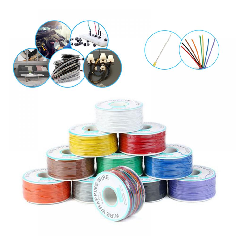 250Meters 30 AWG Wrapping Wire 10 Colors Single Strand Copper Cable Ok Electrical for Laptop Motherboard PCB Solder