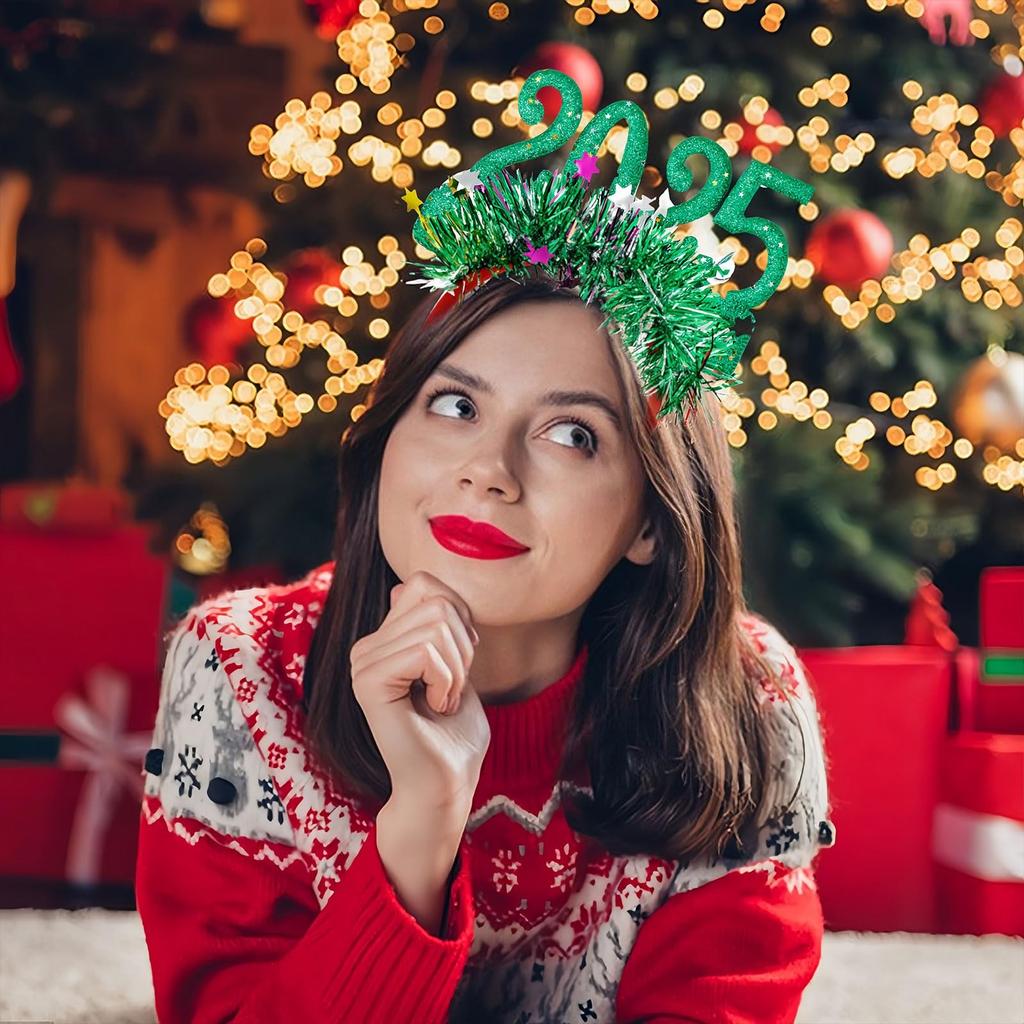 Повязка на голову в канун Нового года 2025 года - Рождественская повязка на голову - Праздничная вечеринка, нарядная повязка на голову, украшения в виде звезд - Празднование Нового года