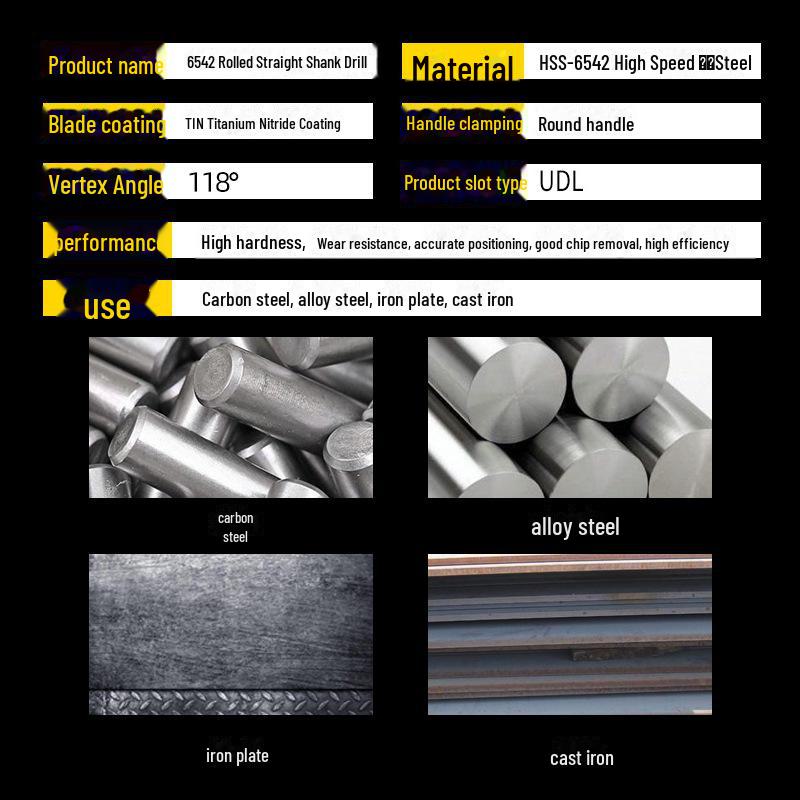 Спиральное сверло Tiangong Komoway 6542 из быстрорежущей стали M2 с прямым хвостовиком для расширения отверстий
