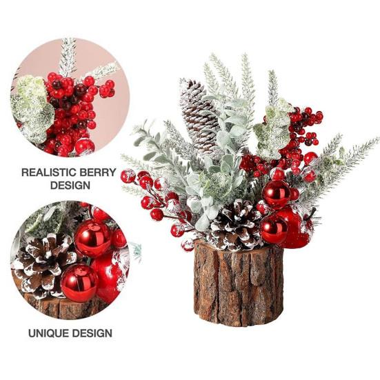 Маленькая искусственная рождественская елка с украшениями из сосновых шишек и ягод для дома, комнаты, зимы, дома, улицы, новогоднего украшения для вечеринки