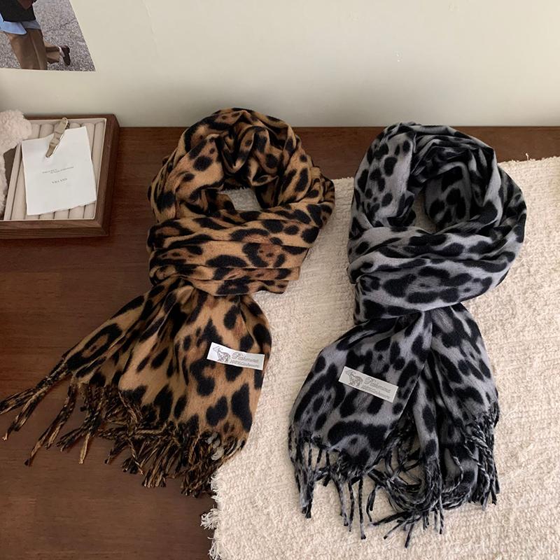 Сексуальный леопардовый женский зимний теплый шарф с кисточками шаль кашемировый платок пашмина хиджабы женские шарфы накидки