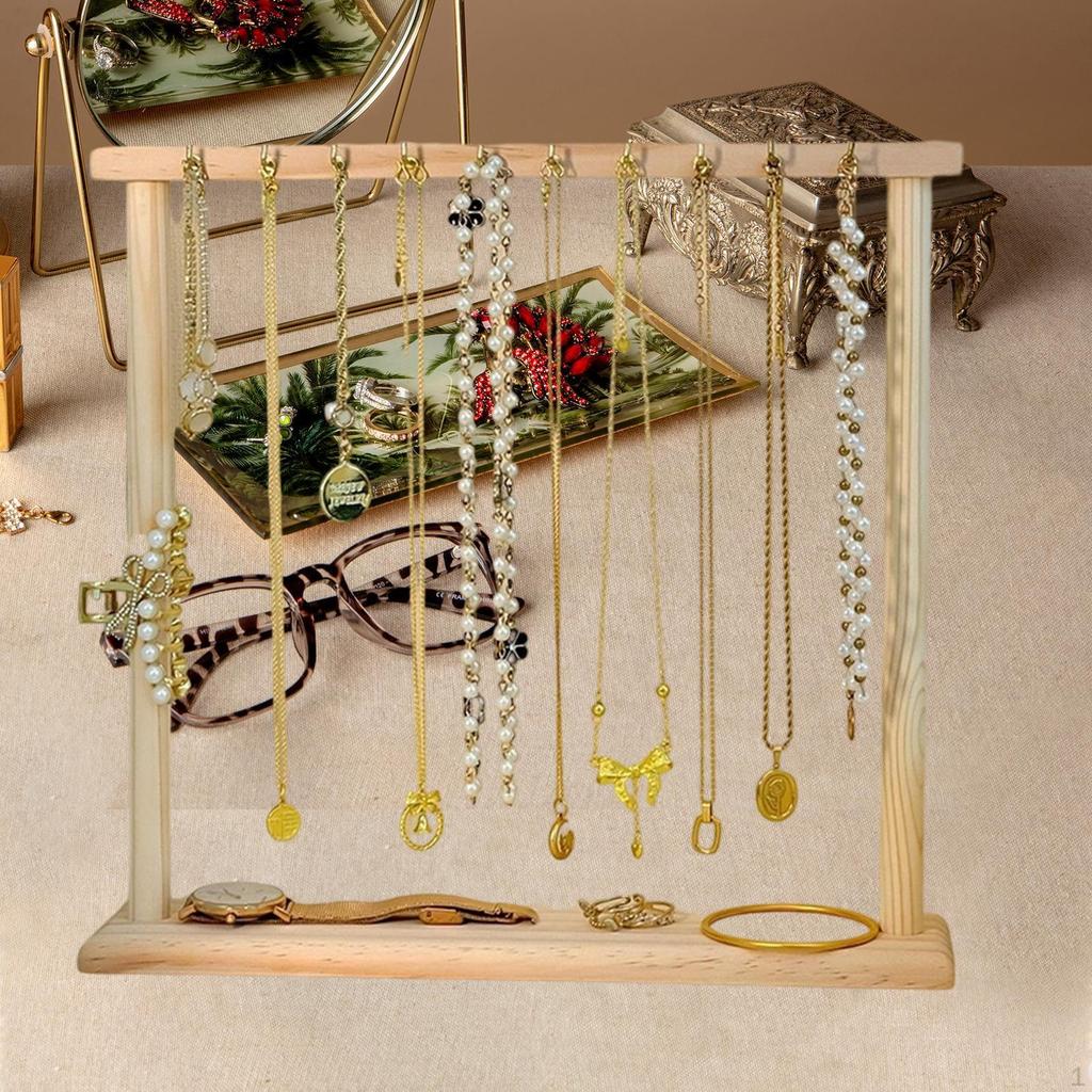 Decorative Wooden Jewelry Organizer, Simple Tabletop Necklace Holder, Stand for Girls And