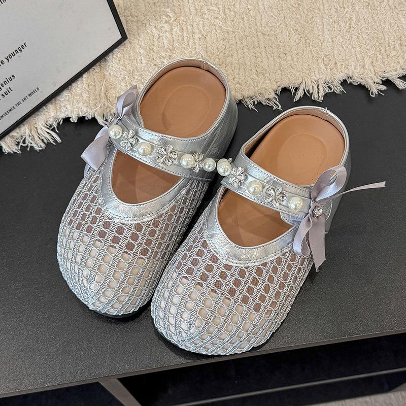 Flat Bottom Bag Head Breathable Mesh Fashionable Versatile Women's Drag Summer Niche Hollow One Word with Half Slippers