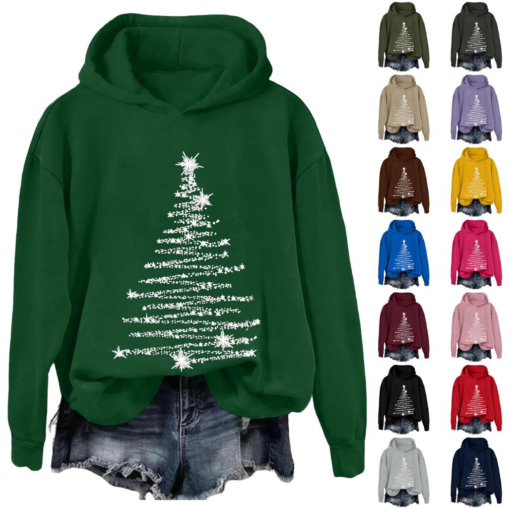 Женская рождественская повседневная спортивная толстовка с принтом, длинными рукавами и круглым вырезом.