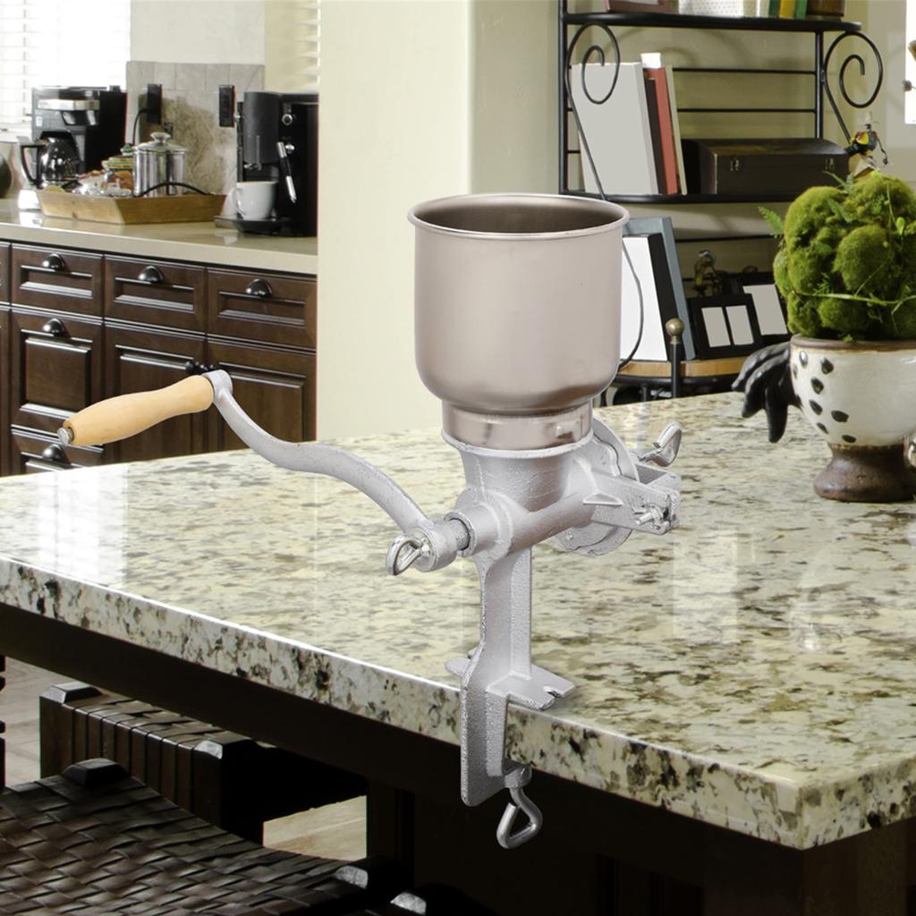 Corn Grinder, Hand Cranking Grain Grinder, Manual Grain Mill with 500ML High Hopper for Grinding Corn, Nut, Spice, Wheat, Coffee, Grinder Tool Silver