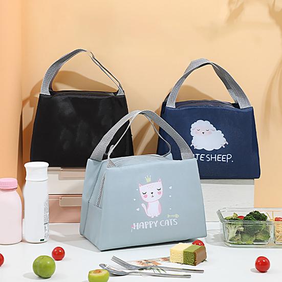 Lunch Bag High Capacity Waterproof Insulated Cartoon Pattern Smooth Zipper Keeping Warm Cold Fine Sewing Leakproof Thermal Bento Tote for Picnic