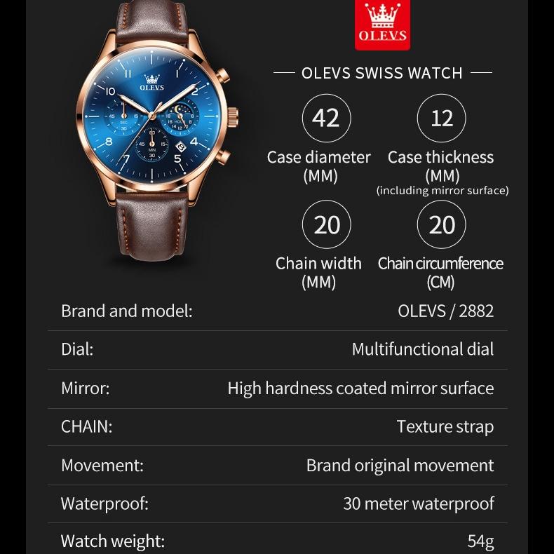 OLEVS Брендовые кварцевые часы, многофункциональные деловые водонепроницаемые мужские часы, мужские часы