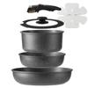 CAROTE Frying Pan 7 Fire PFOS Pot Removable Set for Living Marble Smooth Easy To Oven One Year Black EW Series Set, Pieces, IH/Gas Compatible, PFOA,