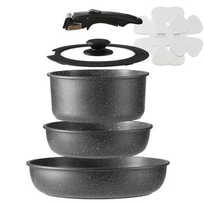 Сковорода CAROTE 7 Fire PFOS Pot Removable Set для Living Marble Smooth Easy To Oven One Year Black EW Series Set, Pieces, IH/Gas Compatible, PFOA,