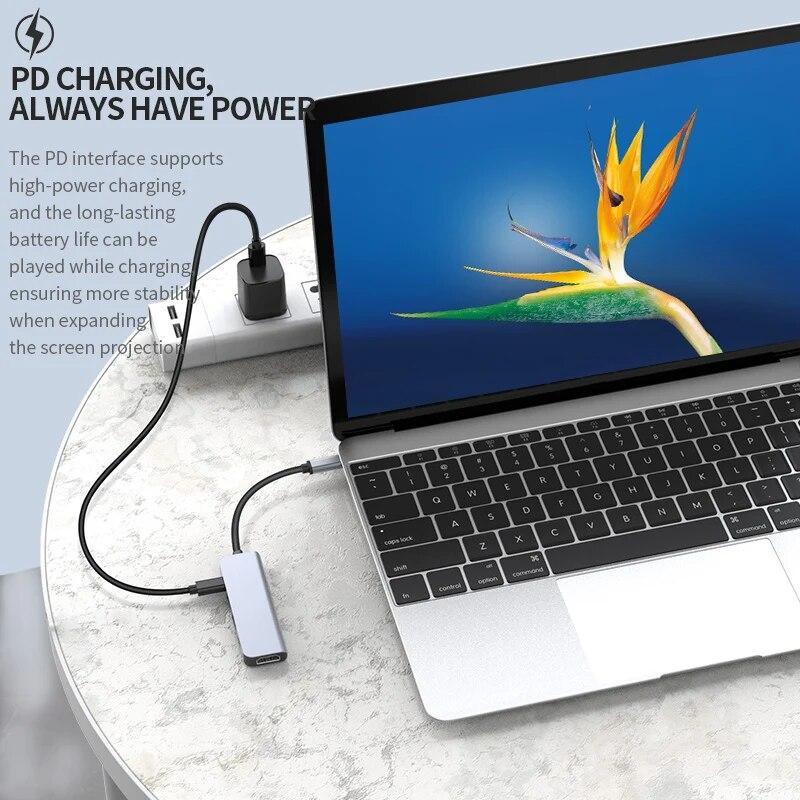 Концентратор USB 3.0 5-в-1 Концентратор типа C с портом USB-C с питанием PD 100 Вт, зарядка HDMI 4K, 30 Гц для MacBook Mac Pro iMac XPS ПК