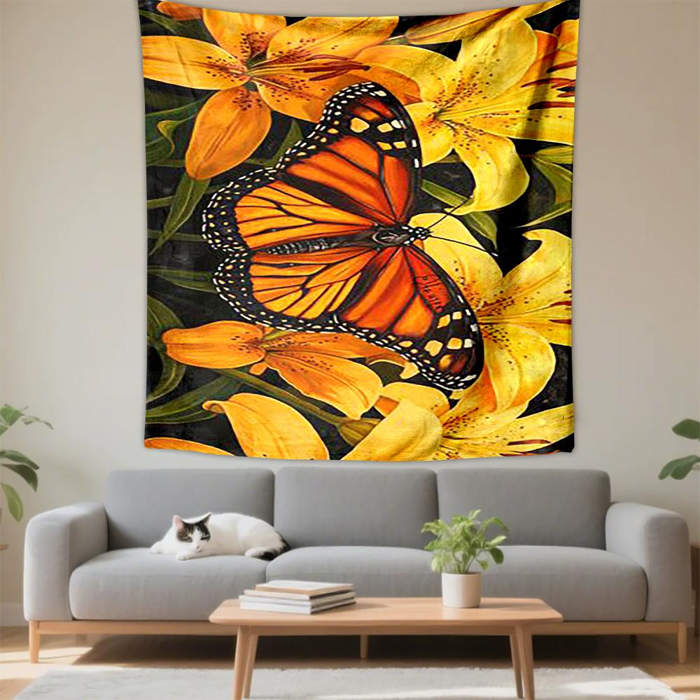 Monarch Butterfly on Yellow Lilies Patterned tapestry for bedroom and living room home decor