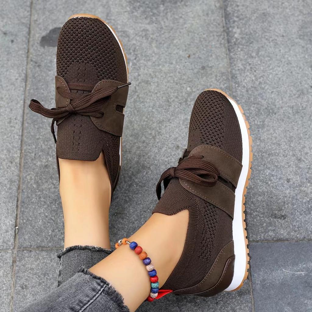 Autumn New Fashion Running Shoes Flying Woven Casual Solid Color Large Size Flat Sports Women's Shoes