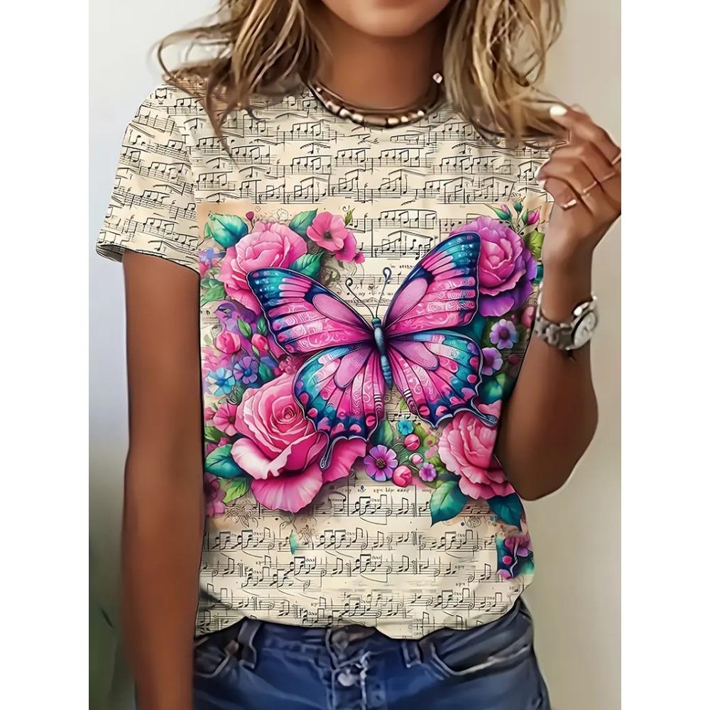 Женские топы с круглым вырезом, летняя уличная мода, с коротким рукавом, с цветочным принтом, оверсайз