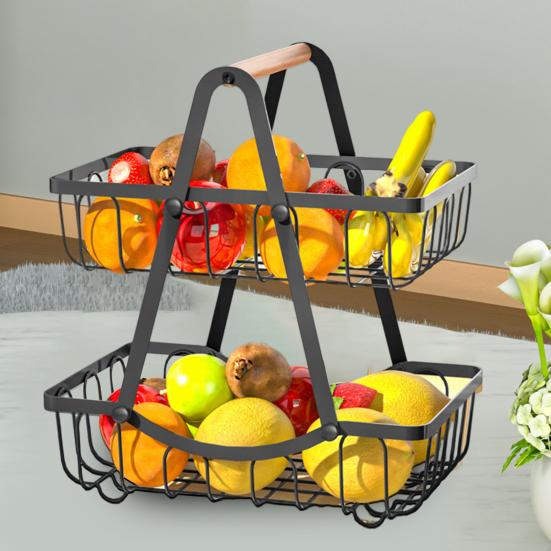 Двухслойная корзина для фруктов с деревянной ручкой, многофункциональная стойка для хранения, настольный органайзер, тяжелый