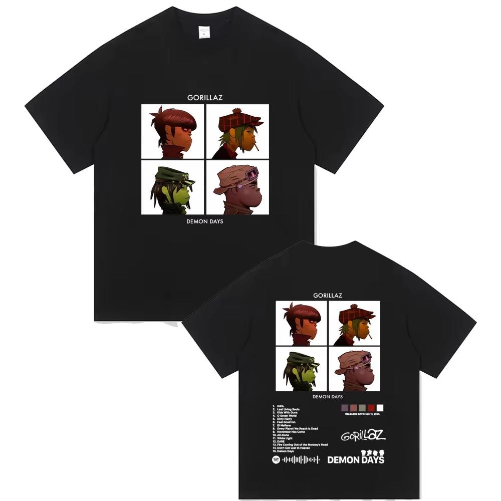 Рок-группа Gorillaz Альбом Мерч Печатные футболки Мужские Женские Хип-хоп Мода Оверсайз Уличная одежда Мужской Мягкий хлопковый топ