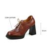 Мода 2025 Новые Весна/Осень Квадратный Носок Массивный Каблук Натуральная Кожа Женские Туфли Лоферы на Шнуровке Женская Обувь Туфли на Высоком Каблуке