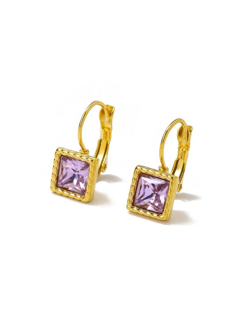CARLIDANA Minimalist Women New Square Clip Earrings Tarnish Free 18k Gold Plated Stainless Steel Colorful Zircon Hoop Earrings