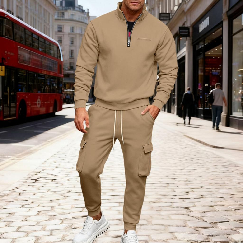 Мужской зимний флисовый свитшот на молнии с несколькими карманами, комплект из 2 предметов, персонализированные спортивные штаны