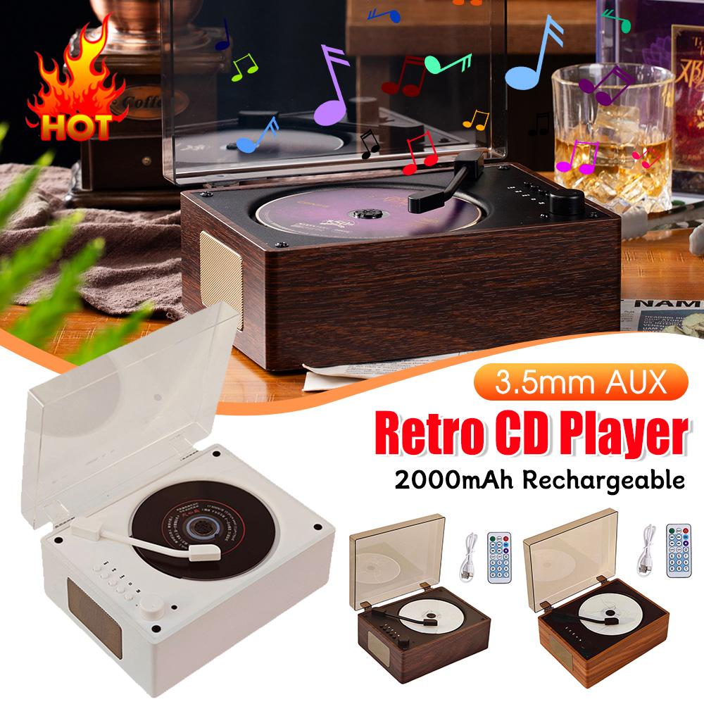 Портативный ретро CD-плеер, перезаряжаемый, с двухсторонним Bluetooth 5.0, беспроводной динамик, поддержка CD, USB, 3,5 мм AUX, CD-музыкальный плеер