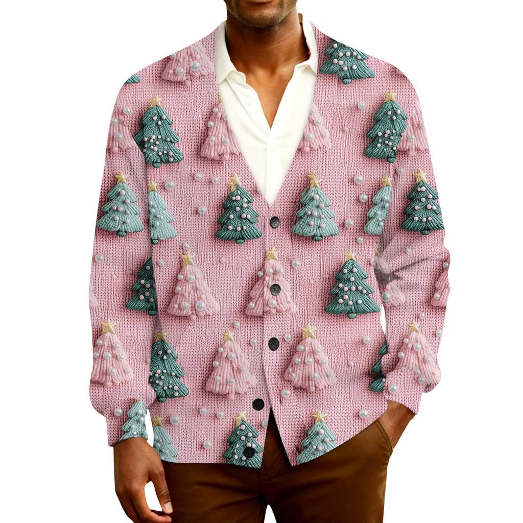 Мужской кардиган с длинным рукавом, рубчатой вязки