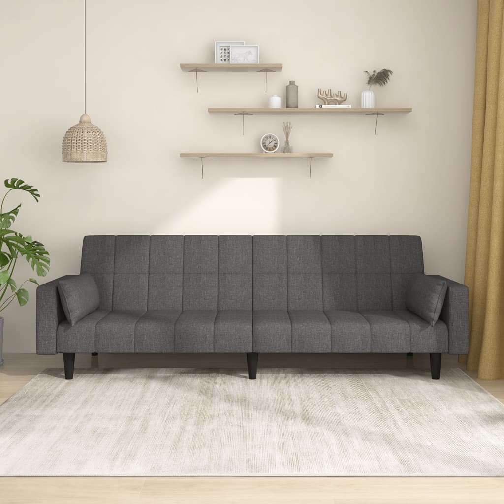 2 Seater Sofa Bed with 2 Cushions Dark Grey Fabric