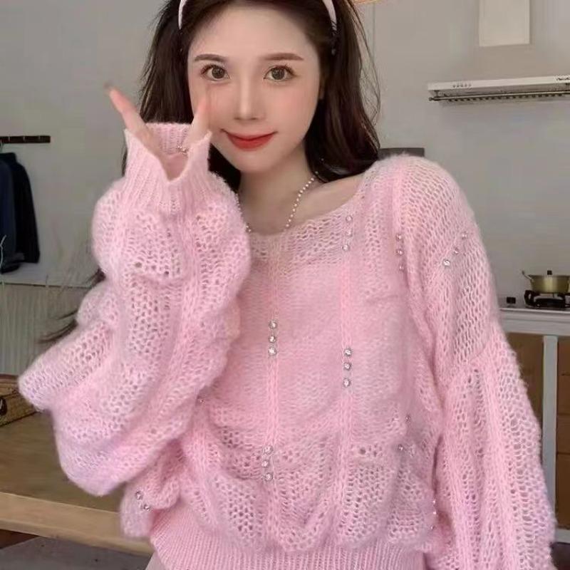 Пуловер, женский свитер, 2023, мягкий клеевой короткий свитер, весенний, с круглым вырезом, корейский свободный вязаный свитер с длинными рукавами, женский пуловер