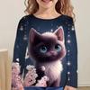 Cute Cartoon Cat Children's 3D Digital Printing Girl Fashion Trend Round Neck Long Sleeved T-shirt