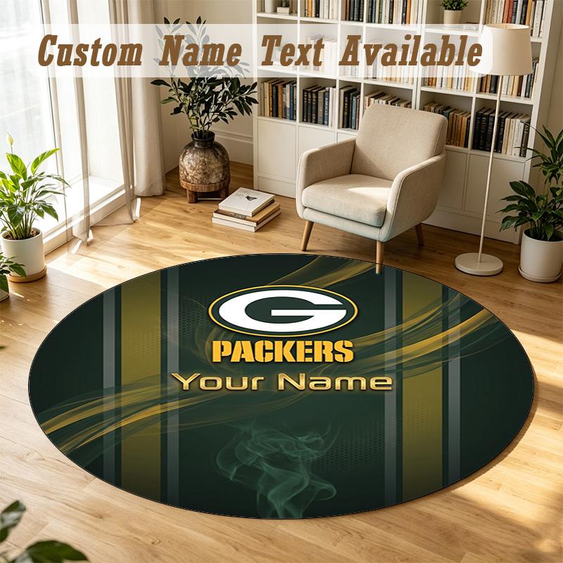 Round Rug Custom NameGreen Bay Packers Pattern Non Slip Carpet Home Floor Decor