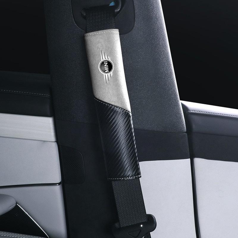 GOEQ8 2pcs Leather Car Seat Belt Shoulder Cover Safety Protective Pad For BMW MINI CooperS F54 F55 F56 F57 R50 R51 R52 R53 R54 R55 R56
