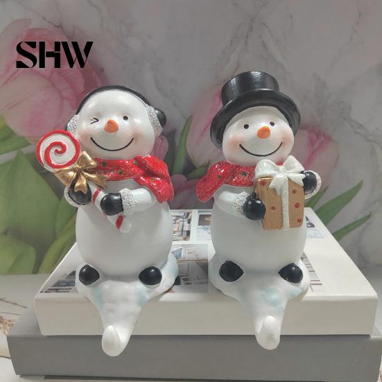 Hand Painted Snowman Figures Christmas Resin Hook Decor, Figurine Hanging for Xmas Holiday Stocking Holders Key Holder, Desktop Ornament Fireplace