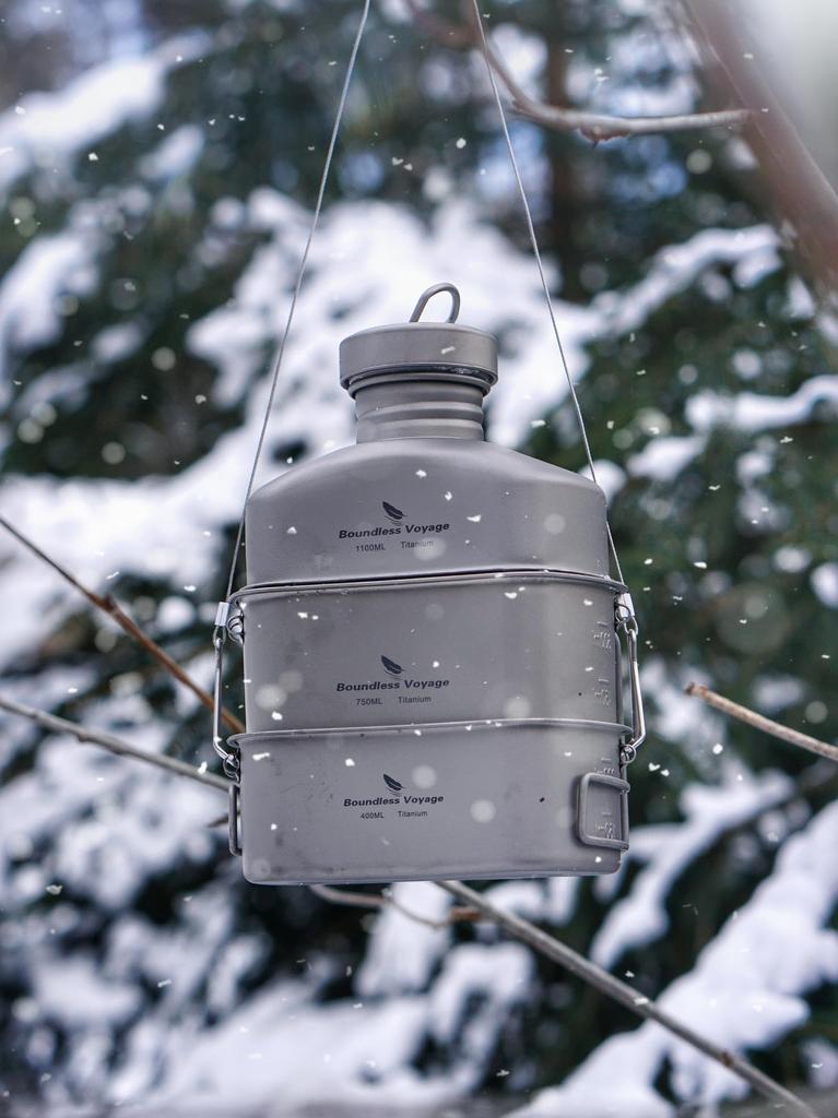 Boundless Voyage Титановый набор для приготовления риса Военный котелок Посуда для кемпинга Набор из 2 предметов Ti2048C (400мл+750мл (Хангоу)