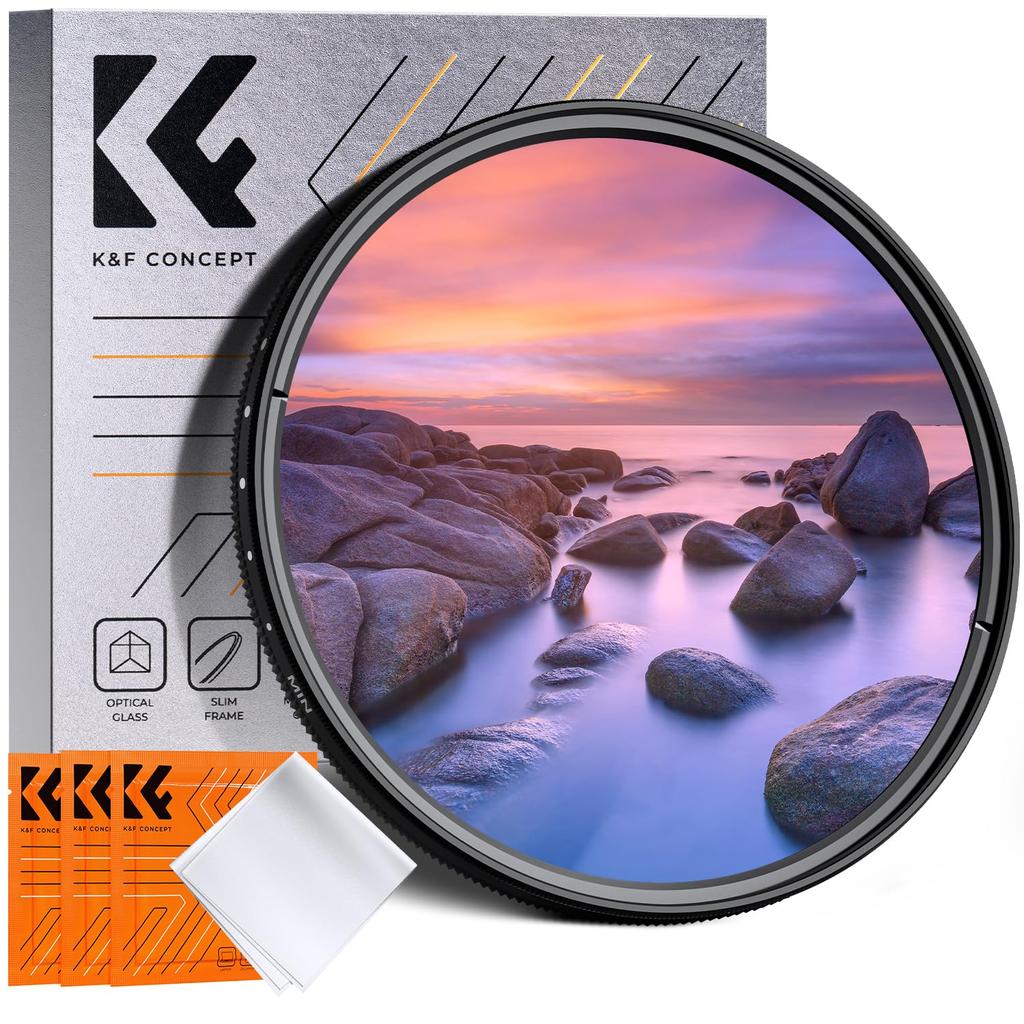 Concept 58mm Variable ND Light Attenuation 11 Levels AGC Optical 18 Layer Thin 3 Cleaning Cloths Ideal for Video Shooting K&F ND2-2000 Filter,