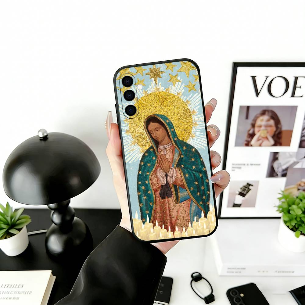 V-Virgin Mary Celestial Grace Phone Case Black Silicone Soft For Samsung Galaxy A73,A72,A71,A70,A53,A52,A51
