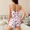 Women's Summer Camisole Pajama Set Spaghetti Strap Sleeveless Crop Tank Top And Shorts Sleepwear Set Heart Print Two-Piece Lounge Set