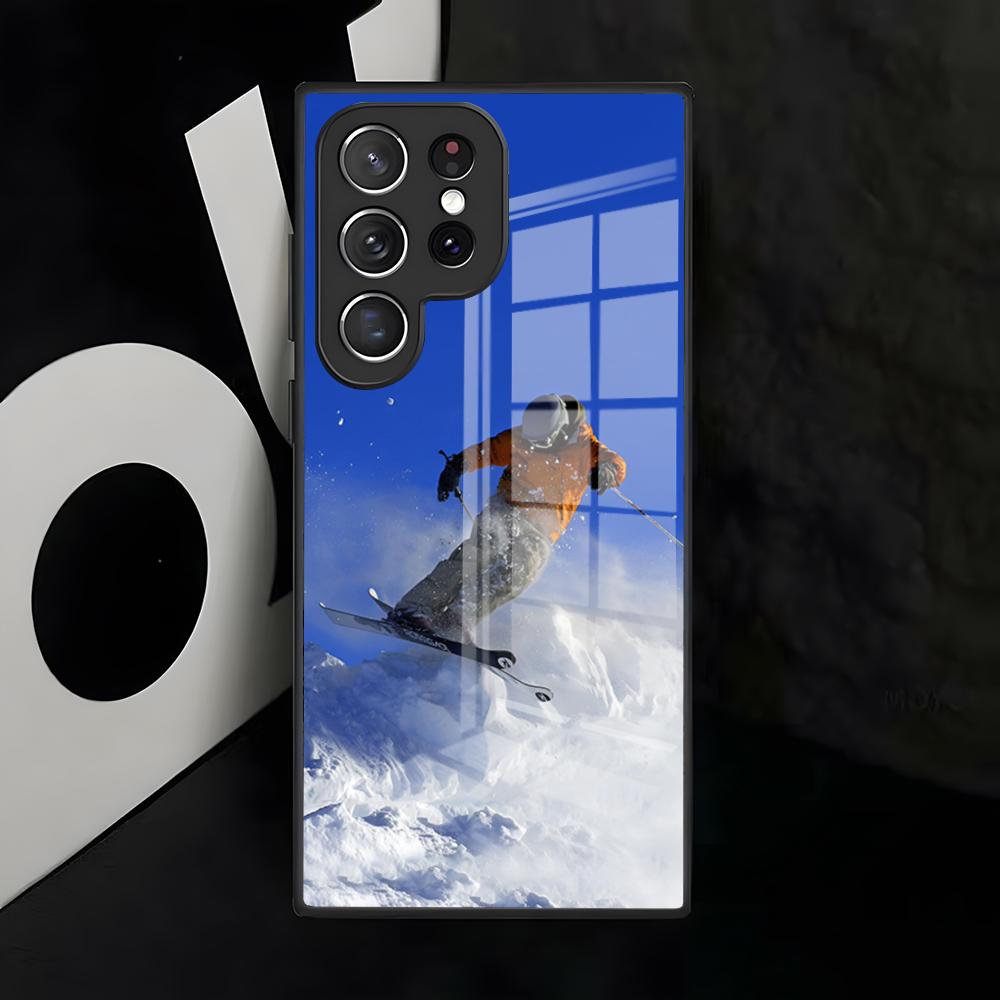 Зимний чехол для телефона для катания на лыжах для Samsung S26 S25 S24 FE S23 S22 S21 Plus S20 Ultra Note20Ultra Черная стеклянная крышка