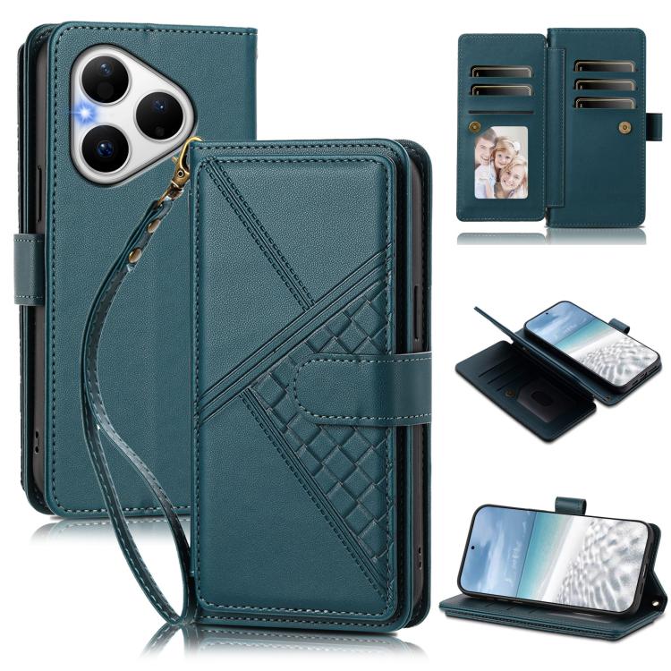 Embossed Secure Clasp 9-Card Slot Vegan Leather Phone Case with Wrist Strap