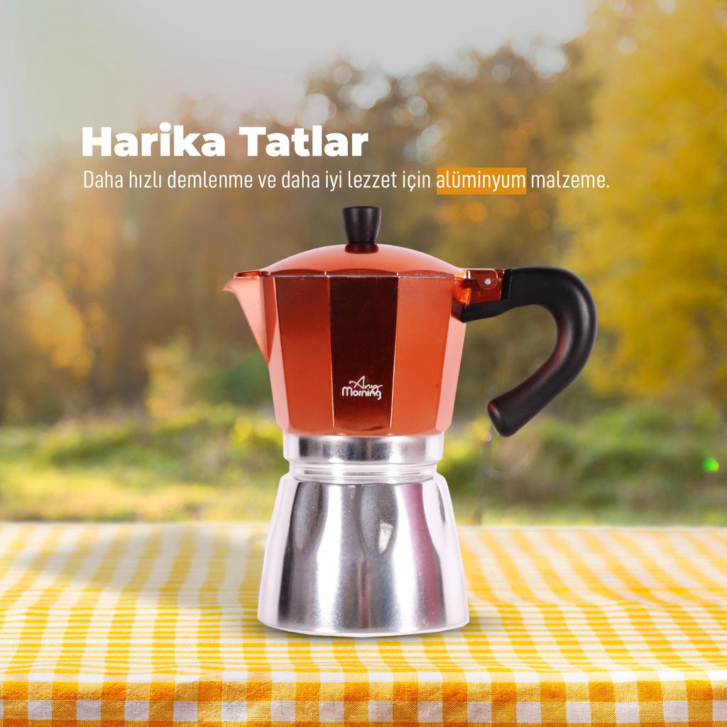 Any Morning Stovetop Espresso Aluminum Moka Pot, 240 ml - 8 oz