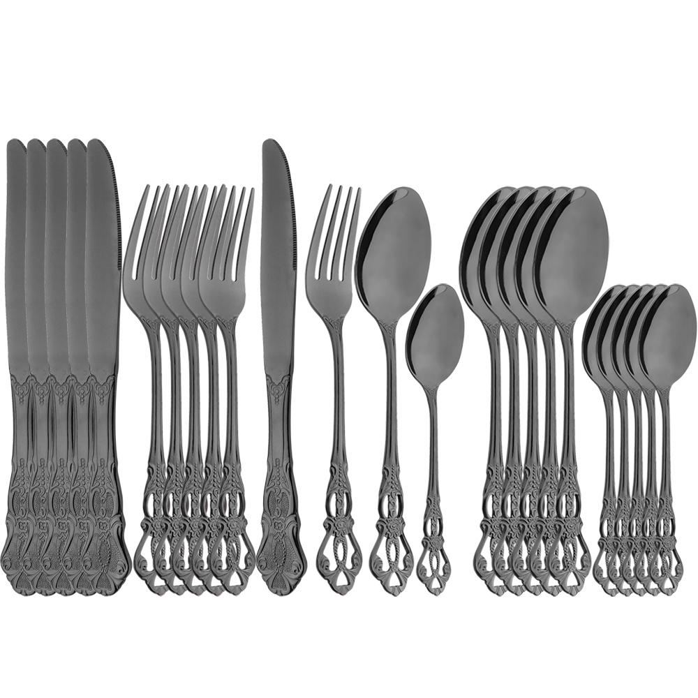 24pcs Gold Cutlery Set Royal Dinnerware Stainless Steel Silverware Spoon Fork Knife Kitchen Silverware Set Western Tableware