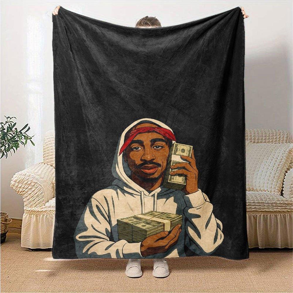 1 шт. Плед в стиле Hip Hop 2Pac, Мягкий, Легкий, Для всех сезонов, Многоцелевой плед для дивана, кровати, офиса и пикников, Французский стиль с культовыми обложками альбомов и цитатами