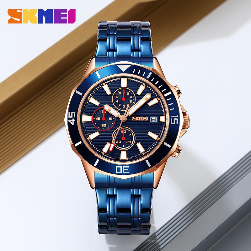 Новые часы Time Beauty Three Eyes Dial Chronograph Calendar Quartz Watch Men's Steel Belt Business Watch Waterproof Watch Men's Watch