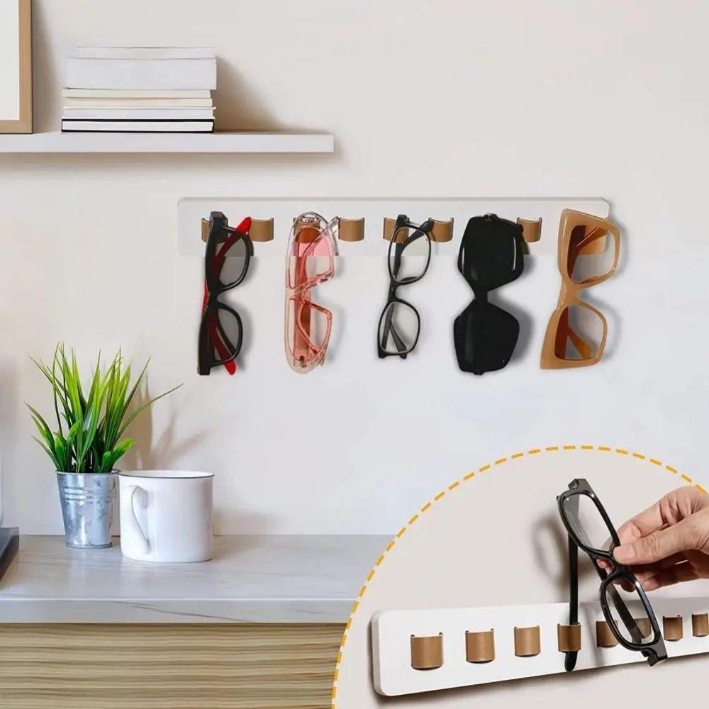 Wood Sunglasses Organizer Self-adhesive Glasses Hanger Eyeglass Storage Shelf Bathroom