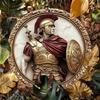 2d Flat 20*20cm, Round Wooden Glam Style Roman Soldier Wall Plaque with Golden and Ivory Finish, Wall Art Home Decor.