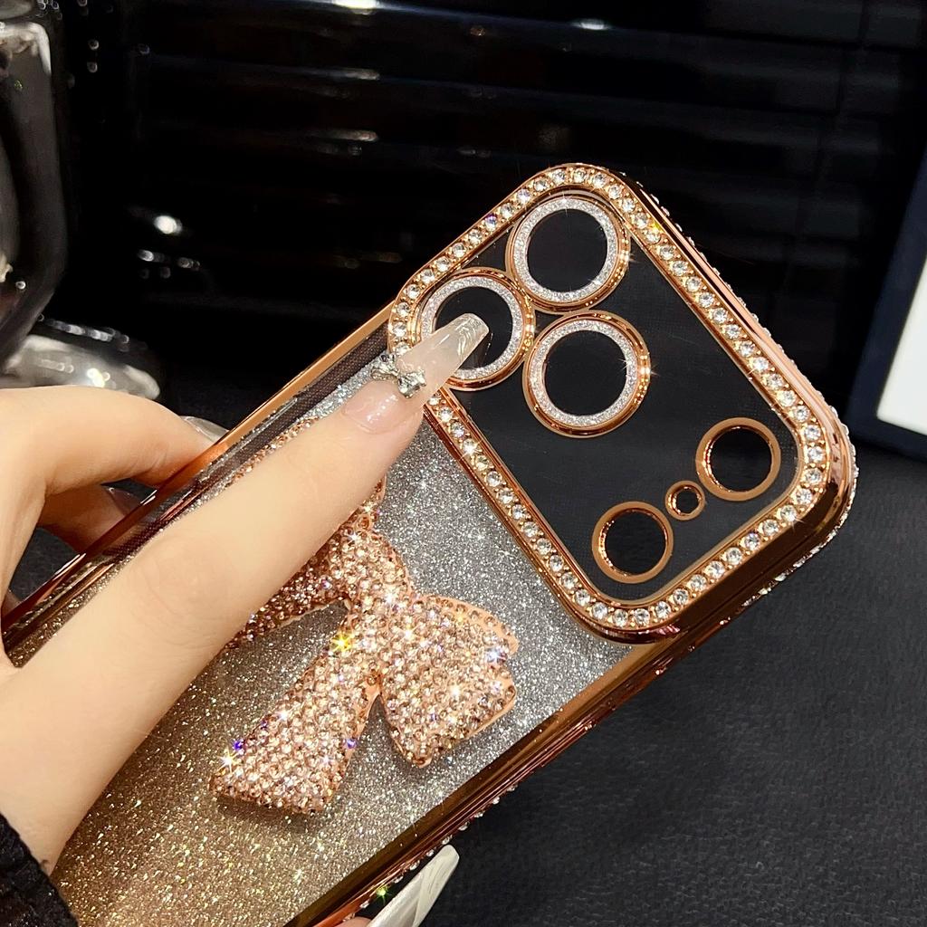 Glitter Diamond Bowknot Cover For iPhone 17 Pro Max Camera Film Protector Cases For iPhone 16 Pro 15 Plus 14 Pro 13 Luxury Case