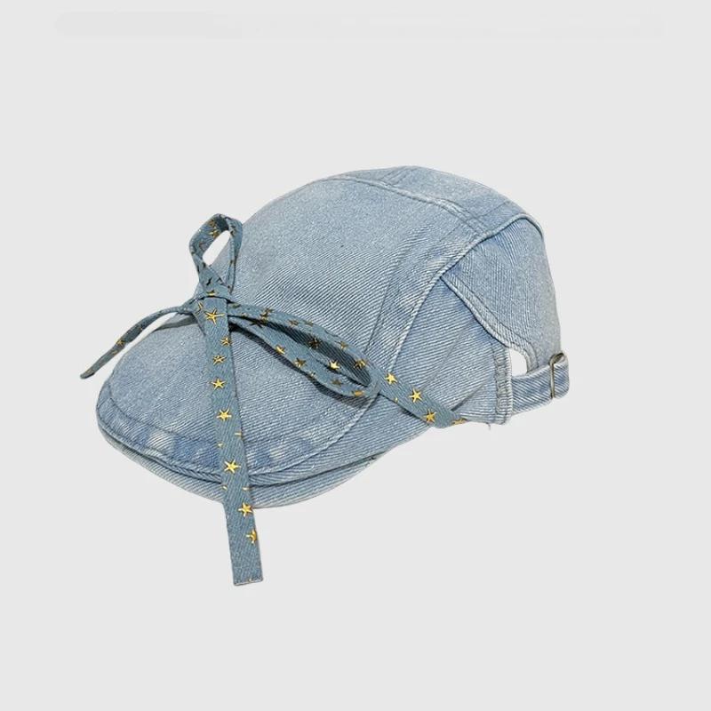 Vantage Original Bow Forward Hats для женщин Y2k 2024 Весна и лето Новые универсальные дорожные солнцезащитные ретро-береты из денима