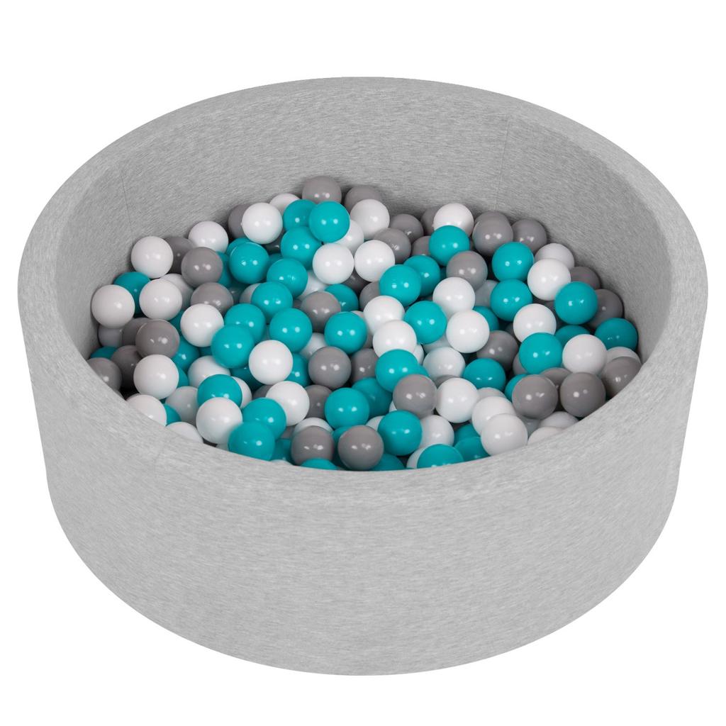 Selonis Soft Ball Pit Pool 90x30cm/no Balls Round for Baby Toddler Foam, Light Grey:grey-white-turquoise