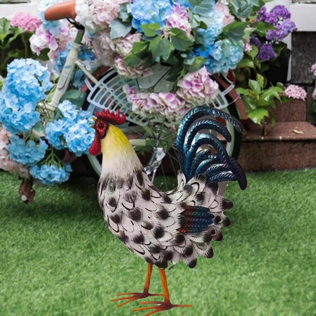Metal Rooster Decor Chicken Yard Decoration Lawn Ornament Artwork Garden Statue Outdoor Figurine for