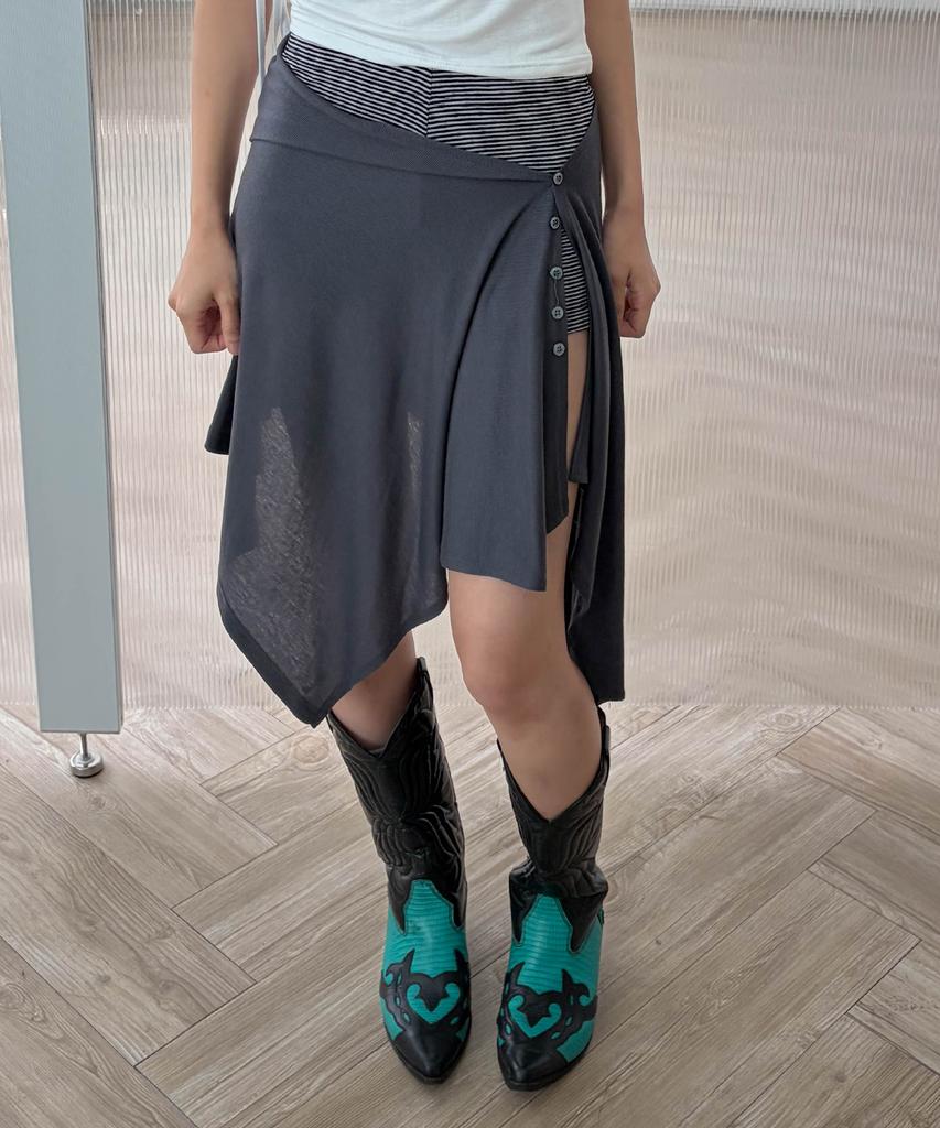 Chix Asymmetrical Button Layered Skirt Charcoal