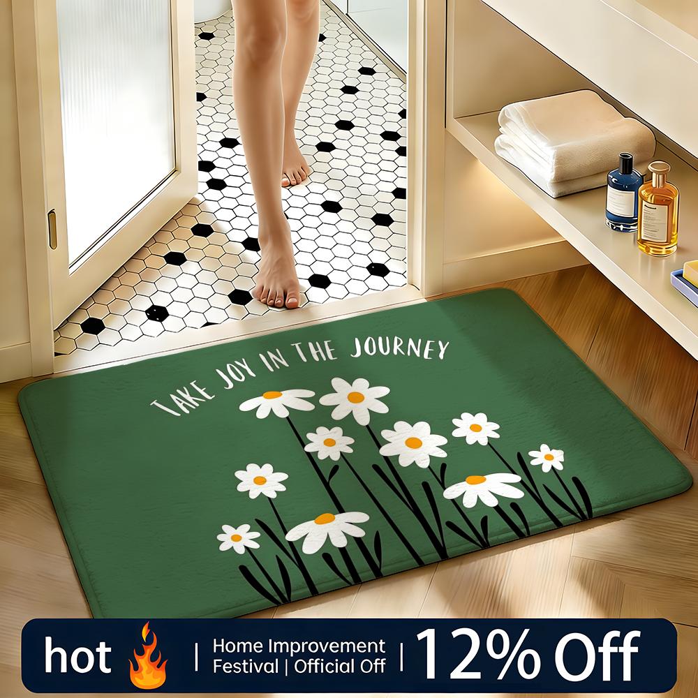 Soft Absorbent Non-Slip Rug Daisy Text Cartoon Floor Mat Home Decor Doormat Bedroom Floor Mat Shower Carpet