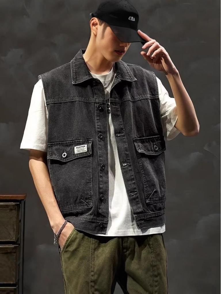 Мужской винтажный джинсовый жилет премиум-класса 2025: Трендовая, безрукавная ретро-мода